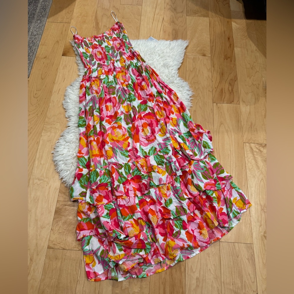 ABEL THE LABEL floral mimosa flowers ruffled layer dress maxi Anthropologie M - Picture 2 of 4